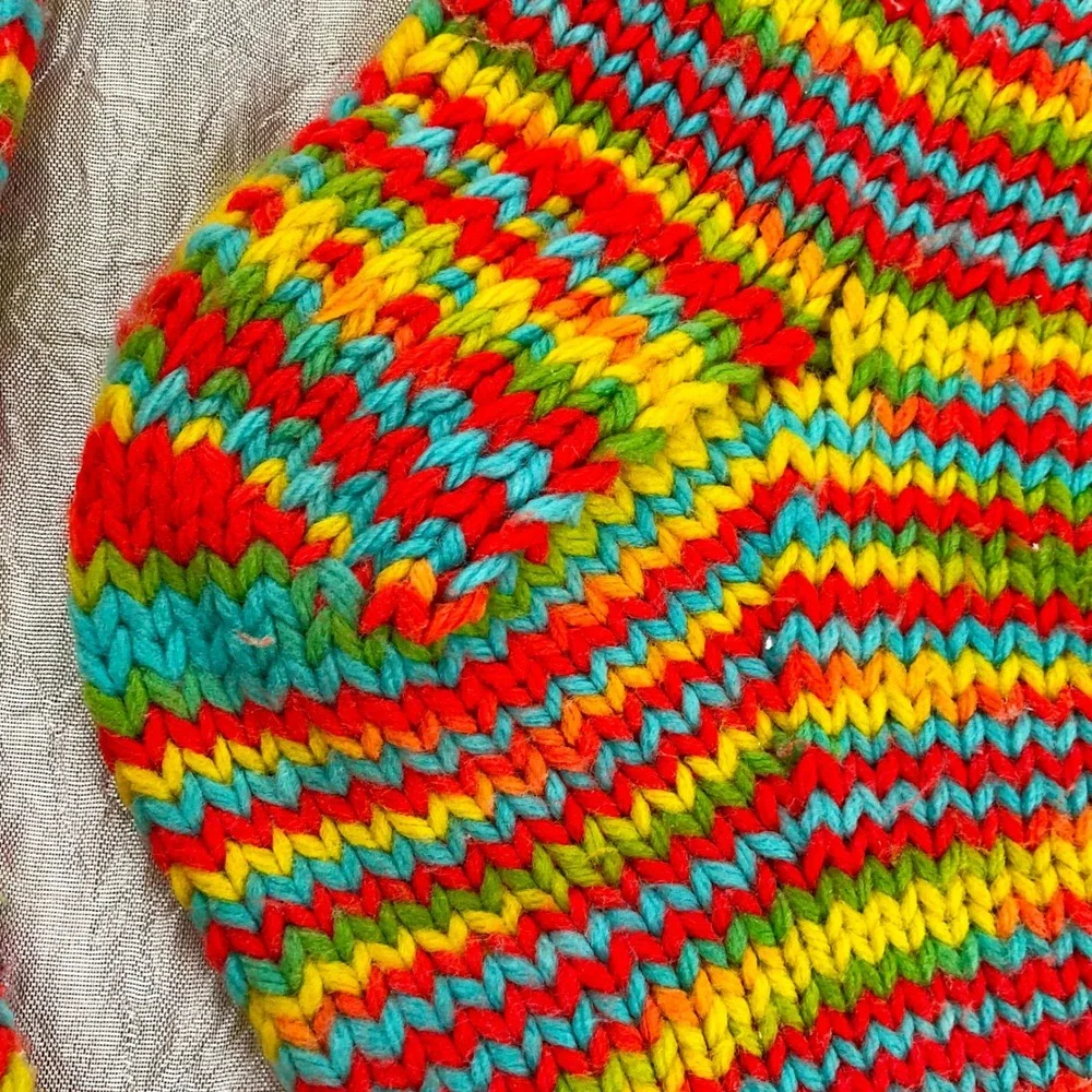 Hand Knit Rainbow Striped Crew‎ Slipper Socks Multicolored Boho Cozy Unisex
